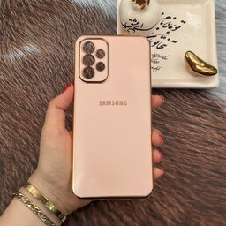 قاب گوشی Galaxy A23 4G سامسونگ ژله ای مای کیس طرح Gold Line دور طلایی محافظ لنز دار گلبهی کد 83159