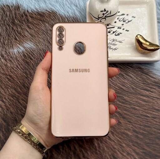 قاب گوشی Galaxy A20S سامسونگ ژله ای مای کیس طرح Gold Line دور طلایی محافظ لنز دار گلبهی کد 70384