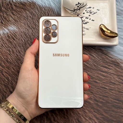 قاب گوشی Galaxy A52 4G - Galaxy A52 5G -Galaxy A52S سامسونگ ژله ای مای کیس  دور طلایی محافظ لنز دار سفید کد 69728