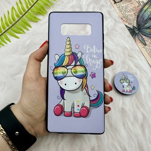 قاب گوشی Galaxy Note 8 سامسونگ فانتزی برجسته طرح اسب تک شاخ Unicorn پاپ سوکت دار کد 80783