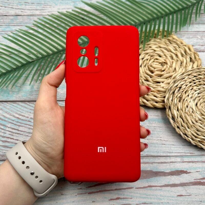 قاب گوشی Xiaomi Mi 11T - Mi 11T Pro شیائومی سیلیکونی پاک کنی اورجینال داخل پارچه ای رنگ قرمز محافظ لنز دار کد 39377