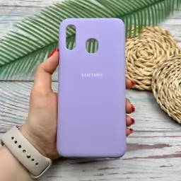 قاب گوشی Galaxy A20-Galaxy A30 سامسونگ سیلیکونی پاک کنی اورجینال داخل پارچه ای محافظ لنزدار رنگ یاسی کد 60132