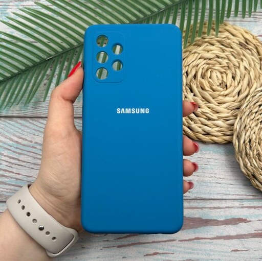قاب گوشی Galaxy A32 4G سامسونگ سیلیکونی پاک کنی اورجینال داخل پارچه ای محافظ لنزدار رنگ آبی کد 64546