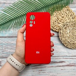 قاب گوشی Xiaomi 12 Lite شیائومی سیلیکونی پاک کنی اورجینال داخل پارچه ای محافظ لنزدار رنگ قرمز کد 97038