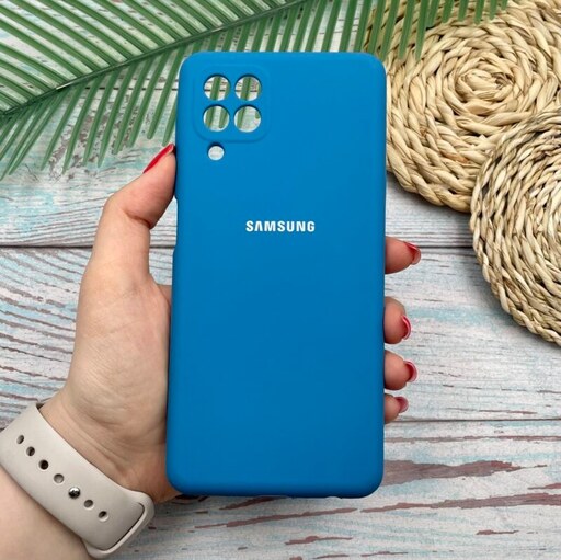 قاب گوشی Galaxy A22 4G - Galaxy M32 4G سامسونگ سیلیکونی پاک کنی اورجینال داخل پارچه ای محافظ لنزدار رنگ آبی کد 41751
