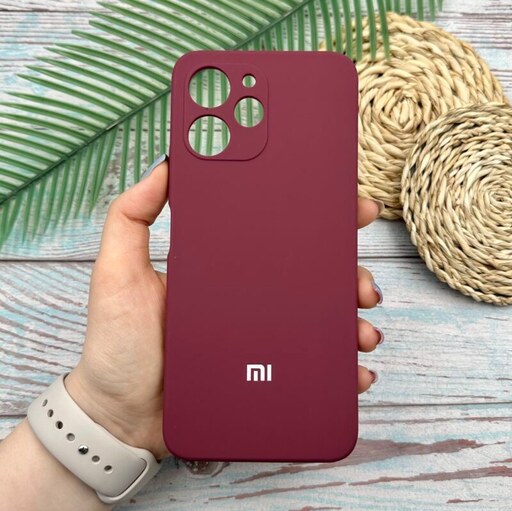 قاب گوشی Redmi 12 شیائومی سیلیکونی پاک کنی اورجینال داخل پارچه ای محافظ لنز دار رنگ زرشکی کد 86986