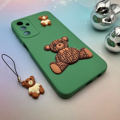 قاب گوشی Galaxy A14 سامسونگ سیلیکونی عروسکی برجسته بند آویز دار طرح تدی فندی teddy bear محافظ لنز دار کد 86960