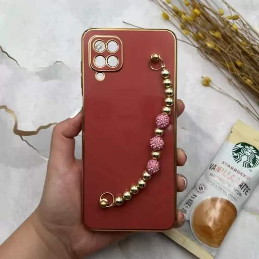 قاب گوشی Galaxy A12 - Galaxy M12 سامسونگ مای کیس لاکچری My Case دستبندی نگین دار  گلبهی تیره دور طلایی کد 61093