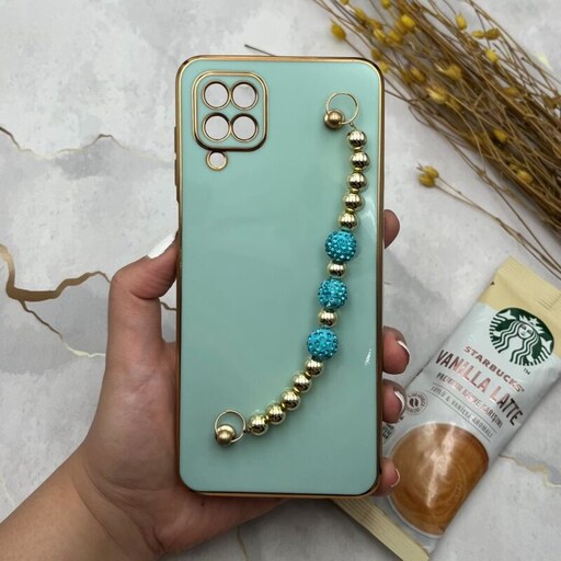 قاب گوشی Galaxy A12 - Galaxy M12 سامسونگ مای کیس لاکچری My Case دستبندی نگین دار  سبزآبی دور طلایی کد 36143