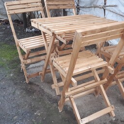 میزوصندلی تاشو چوبی  4 نفره