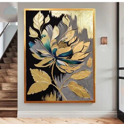 تابلو نقاشی ورق طلا مدرن گل رز بزرگ 120در90 دکوراسیون منزل 