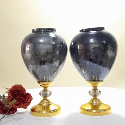 گلدان رومیزی پایه دار ، شیشه دوپوسته پایه فورتیک آبکاری ثبات رنگ و کیفیت بالا گوی کریستال شامپاین مناسب جهت دکور و هدیه