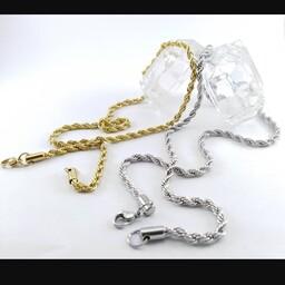 گردنبند زنجیر طنابی استیل طلایی و نقره ای 