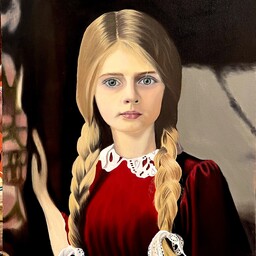 تابلو نقاشی دختری با لباس قرمز تکنیک رنگ و روغن
