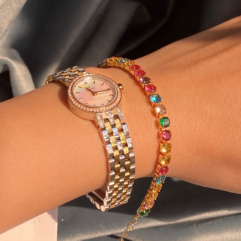 دستبند تنیسی استیل رنگ ثابت دستبند دخترانه  دستبند مجلسی مولتی کالر بینظیر برای کادو تولد