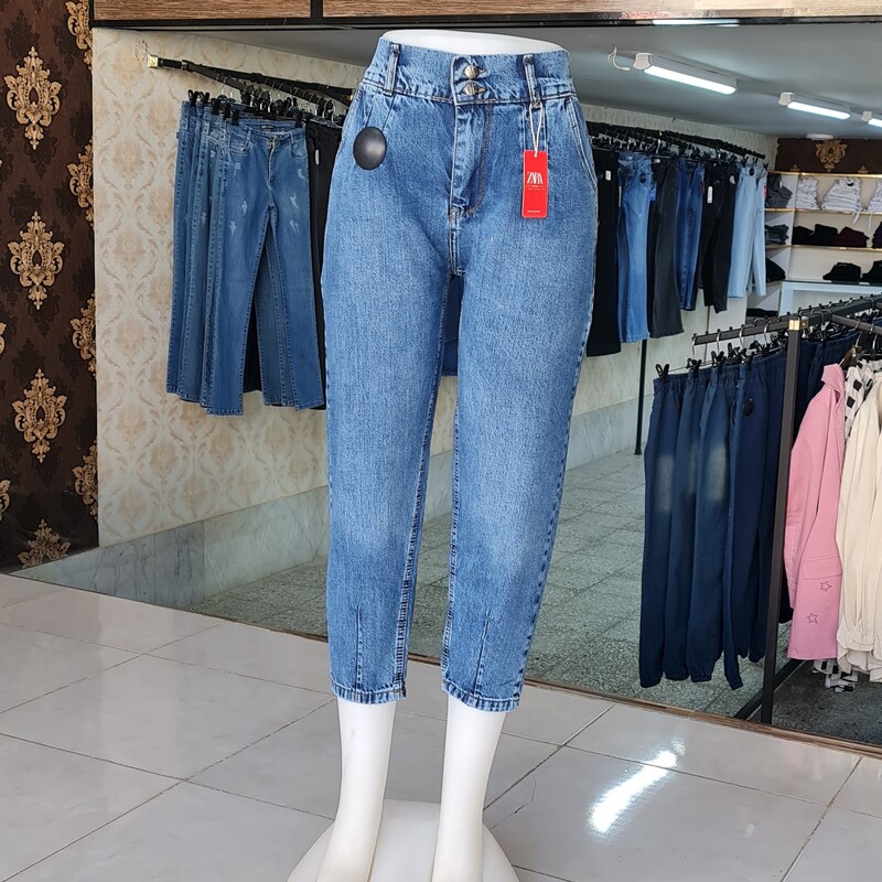 شلوار جین زنانه،مدل مام استایل،رنگ آبی،قد 90،تنخور شیک ،جنس عالی