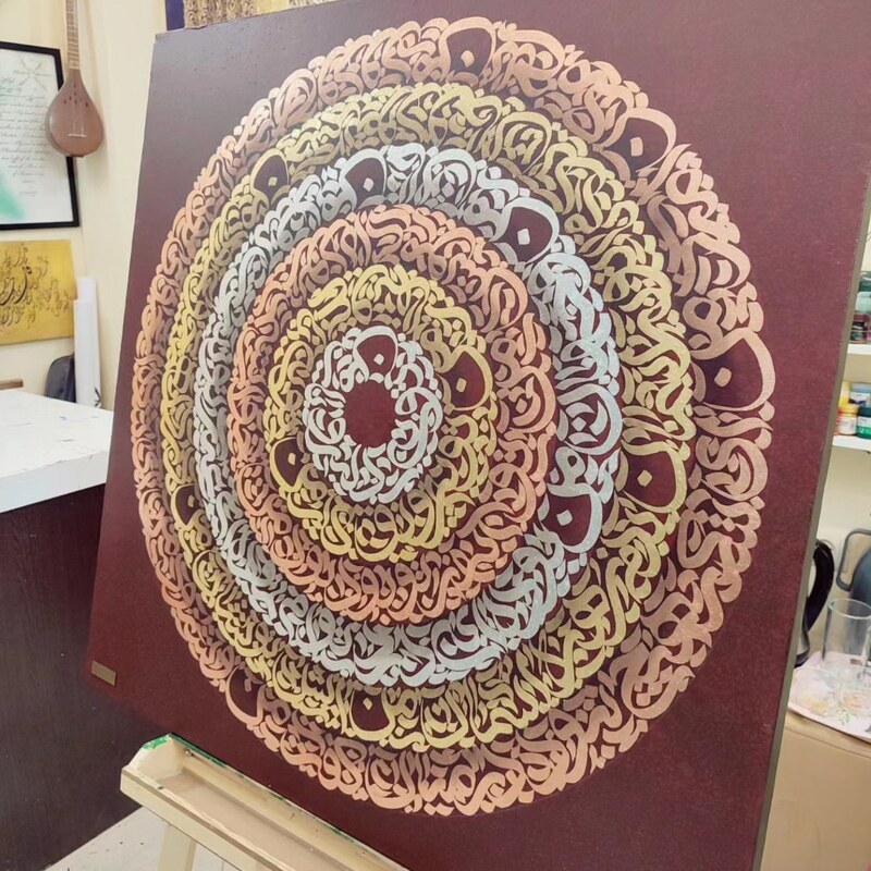 تابلو نقاشیخط سه بعدی مدل دایره ای شعر مولانا کار دست
