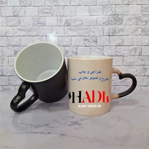 طراحی و چاپ ماگ با طرح و عکس سفارشی شما ( ماگ سرامیکی حرارتی -  دسته قلبی)