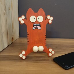 استند موبایل چوبی عروسکی طرح ببری دستساز