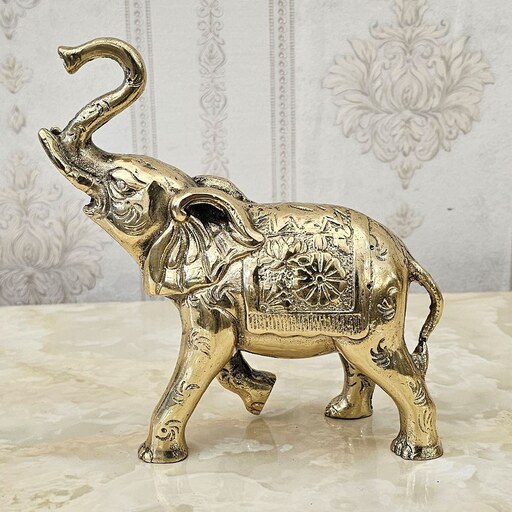 مجسمه برنزی دکوری حیوانات مدل فیل قلم سایز 4 کد 2403 ( مجسمه برنجی )