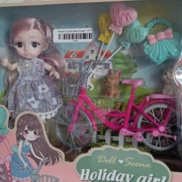 عروسک چشم تیله ای با دوچرخه