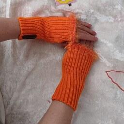 دستکش بافتنی بدون انگشت زنانه و دخترانه بزرگسال رنگ پرتقالی 