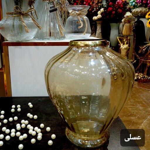 گلدان شیشه ای رنگی رومیزی آبکاری لاستر مدل ارکیده 001(عالیجناب) 