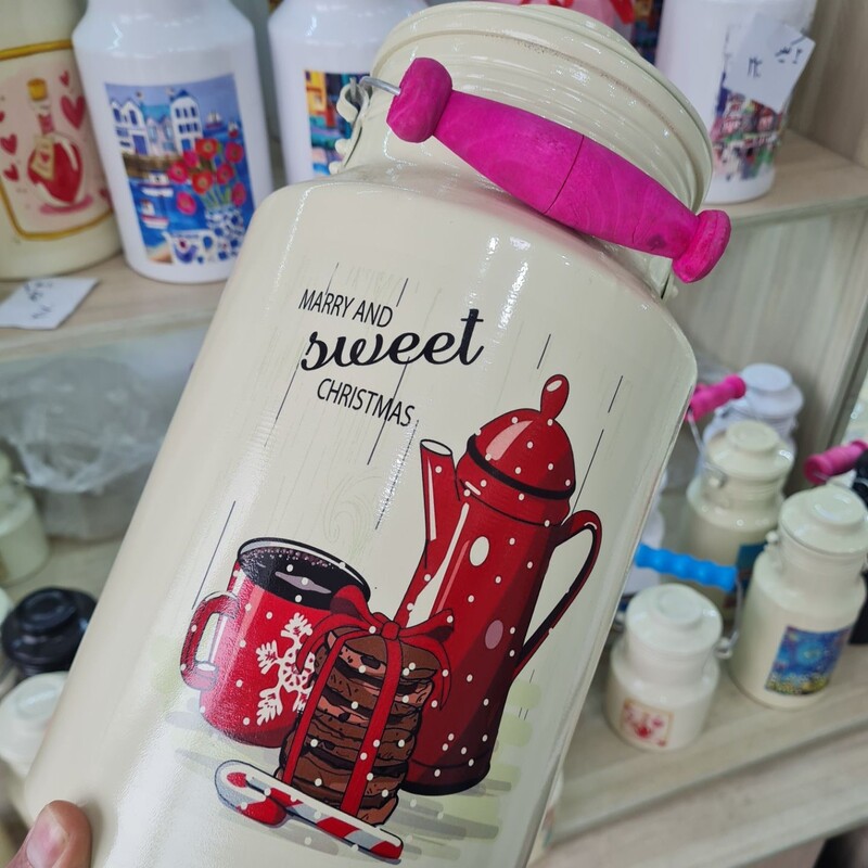 سطل شیر  روحی  1 لیتری - بانکه - ظرف روغن یکتا هوم رنگ کوره و دسته چوبی