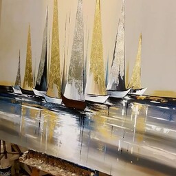 تابلو نقاشی دکوراتیو  برجسته طرح قایق تمام کار دست اجرا از سارینا گالری