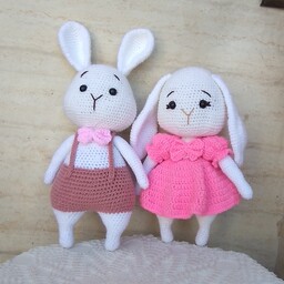 عروسک های بافتنی خرگوش، دختر و پسر، بافت بسیار تمیز و با کاموای باکیفیت و خوش رنگ