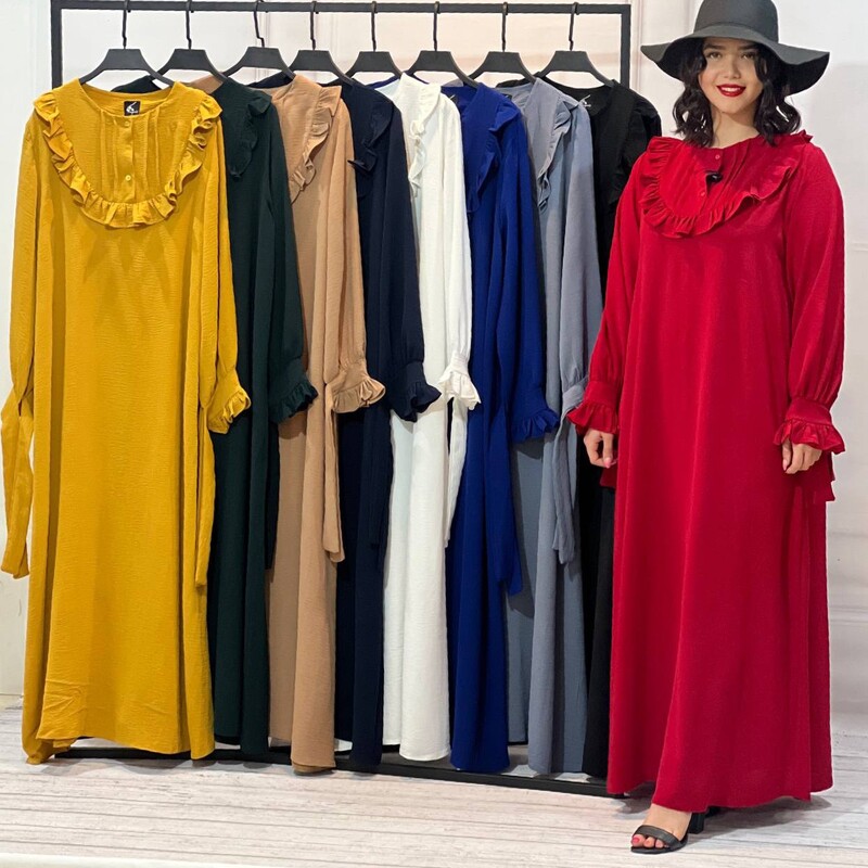 پیراهن عبایی بلند زنانه ابروبادی کفتان بلند پیراهن مانتویی  سایزبندی 38 تا 52 ارسال رایگان رنگ کاربنی 