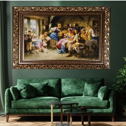 تابلو فرش نقاشی کانون گرم خانواده با کیفیت HD  سایز 50 در 70 مناسب دکور خانه و هدیه