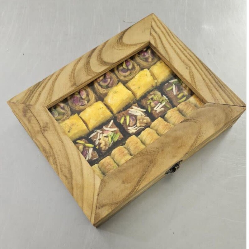 جعبه چوبی پذیرایی شیرینی و باقلوا مدل مرینا