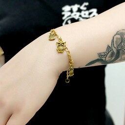 دستبند دخترانه کلیدی زنجیر طلایی با طرح اویزهای جغد