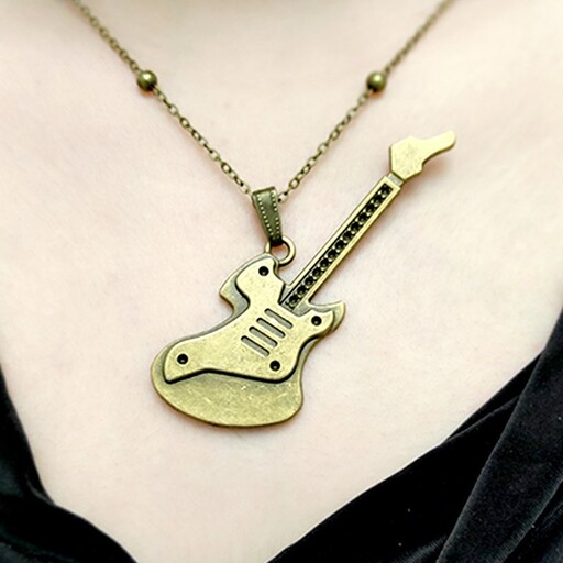 گردنبند دخترانه و پسرانه برنزی طرح گیتار سایز بزرگ با زنجیر خلخال برنز