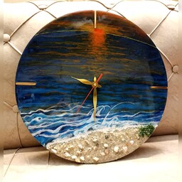 ساعت دیواری رزینی طرح دریا(نقاشی اکریلیک)