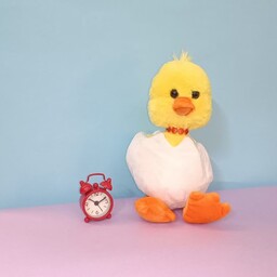 عروسک جوجه اردک داخل تخم (قسمت سفید رنگ  قابل درآوردنه که بعد تبدیل میشه به جوجه معمولی) ارتفاع 25cm