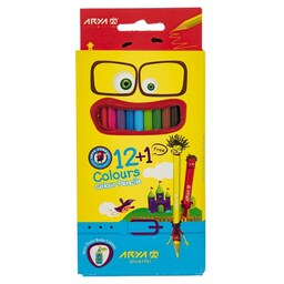 مداد رنگی آریا  12 رنگ مدل 3016 طرح  جعبه مداد قرمز و زرد