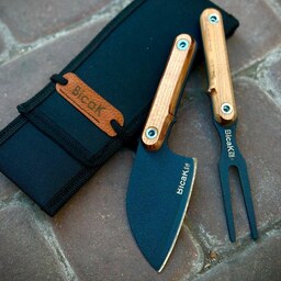 چاقوی یزدانی - ساطور و چنگال ضد زنگ مسافرتی همراه با کیف مخصوص مخصوص آشپزی در طبیعت Bicak