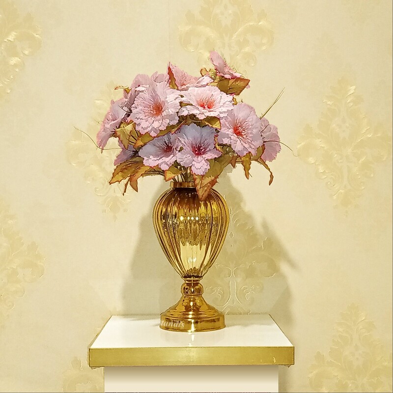 گلدان تندیس کد 1026 - فلزی و شیشه ای طلایی