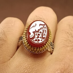 انگشتر نقره عقیق سرخ با ذکر یا حسین (ع)