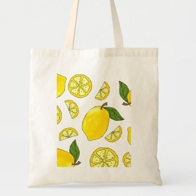 توت بگ پارچه ای طرح لیمو  30 در 40 سانت کیسه پارچه ای دارای آستر و بند دوشی بلند مناسب استفاده روزمره و هدیه دادن کیف 