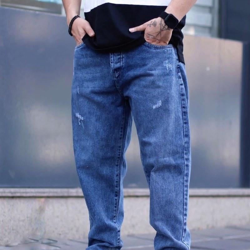 شلوار جین مام فیت آبی کاربنی با کیفیت عالی مردانه