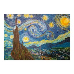 تابلو نقاشی رنگ روغن مدل شب پر ستاره ونگوک ابعاد 70 در 100 بوم دیپ 4 سانتی