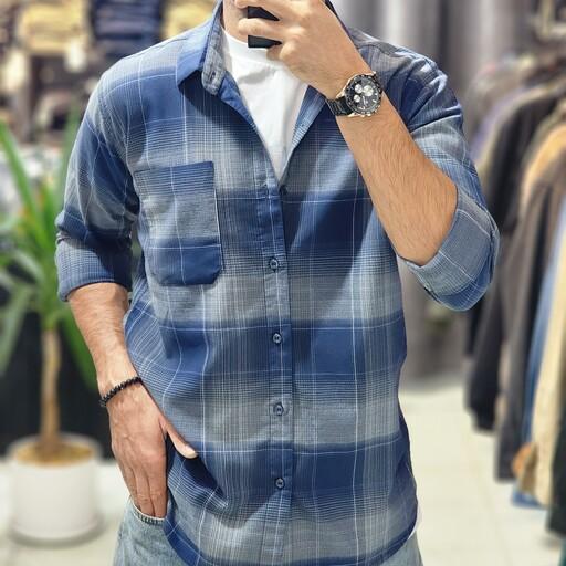 پیراهن مردانه آستین بلند چارخونه تک جیب نخ پنبه بافت لطیف و خنک مناسب فصل سایز بندی  3xl 2xl xl  مدل p9cclo