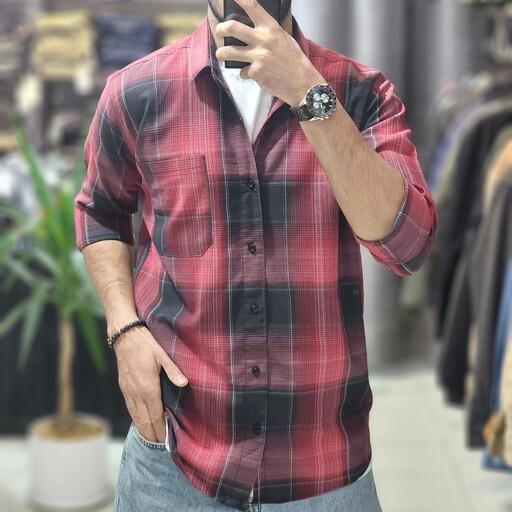 پیراهن مردانه آستین بلند چارخونه تک جیب نخ پنبه بافت لطیف و خنک مناسب فصل سایز بندی  3xl 2xl xl  مدل p9cclo
