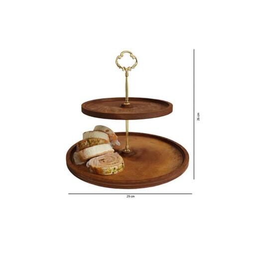 شیرینی خوری دوطبقه دسته دار چوبی جنس چوب روس با کیفیت شیرینی خوری دو طبقه چوبی قابل شستشو 