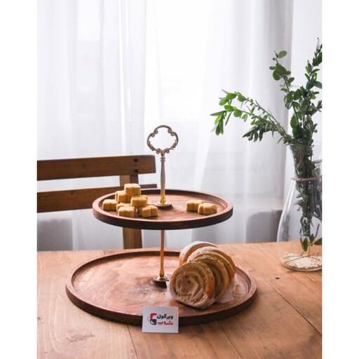 شیرینی خوری دوطبقه دسته دار چوبی جنس چوب روس با کیفیت شیرینی خوری دو طبقه چوبی قابل شستشو 