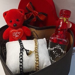 پک باکس ولنتاین روز مرد روز پدر باکس اقتصادی مناسب کادو هدیه شامل باکس خرس دستبند ست شیشه شکلات