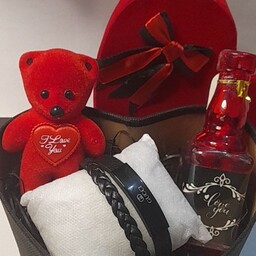 پک باکس ولنتاین روز مرد روز پدر باکس اقتصادی مناسب کادو هدیه شامل خرس دستبند پوشال شیشه شکلات